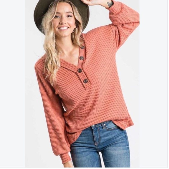 Tops - Burnt Orange Waffle Knit Top